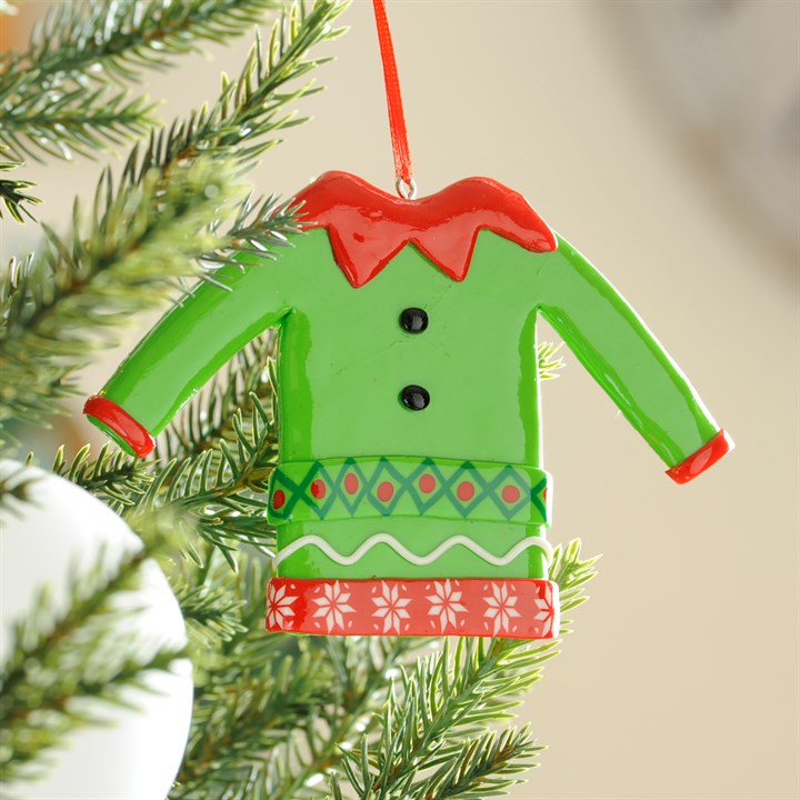 Green Elf Outfit Hanging Christmas Tree Decoration