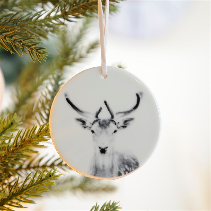 Black & White Ceramic Reindeer Hanging Christmas Decoration