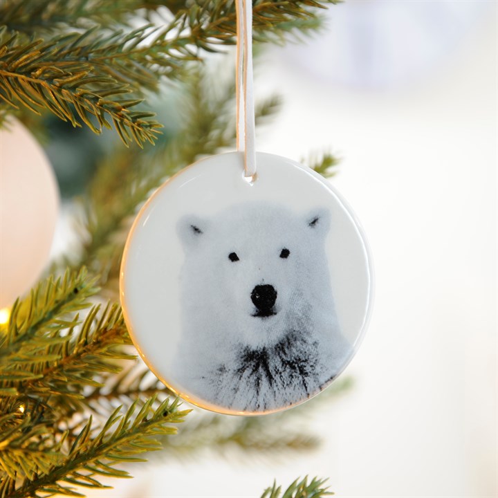 Black & White Ceramic Polar Bear Hanging Christmas Decoration