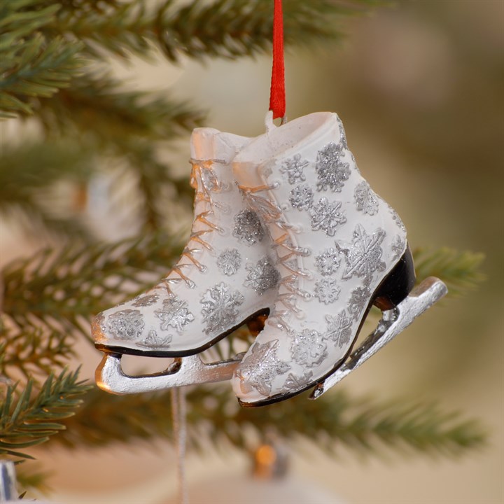 White Ice Skate Hanging Christmas Decorations