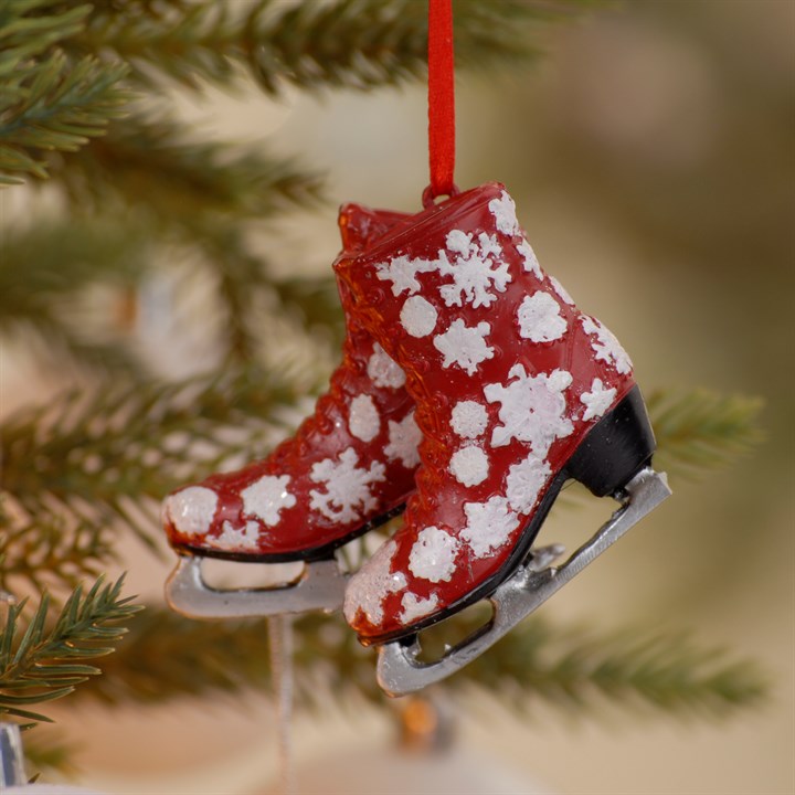 Red Ice Skate Hanging Christmas Decorations