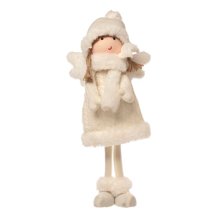 Cream Standing Angel Christmas Decoration with Plaits
