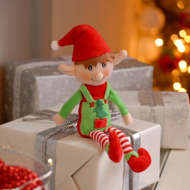 22cm Green Sitting Boy Elf Christmas Decoration