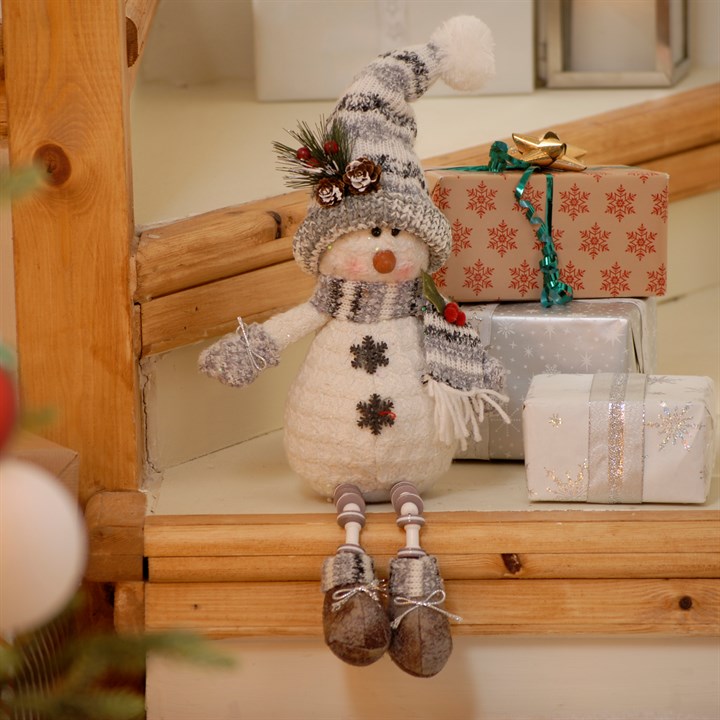 Grey Snowman with Dangly Legs and Tall Hat