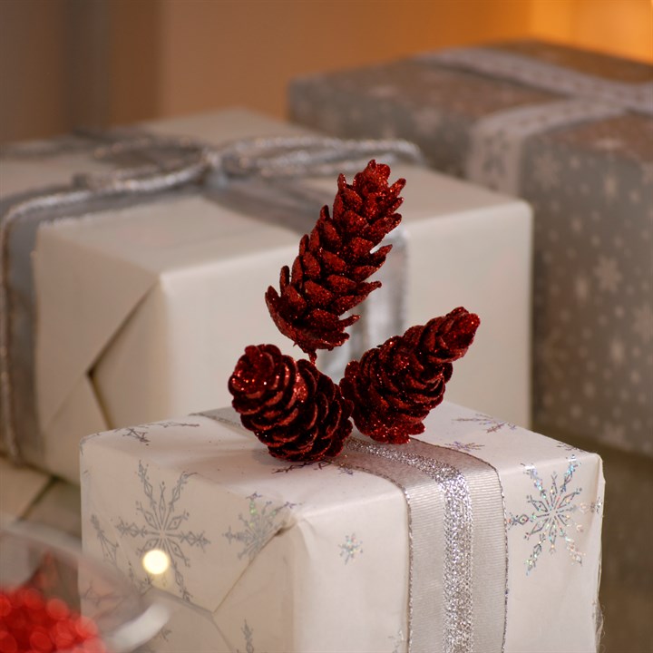 Red Long Cone Christmas Floristry Pick