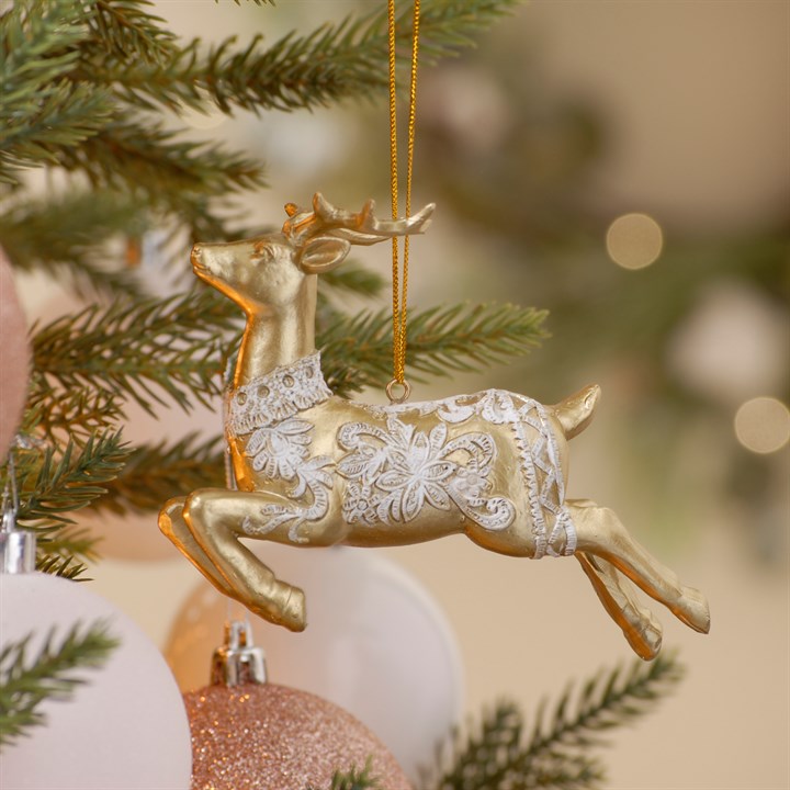 Prancing Gold Reindeer Hanging Christmas Decoration