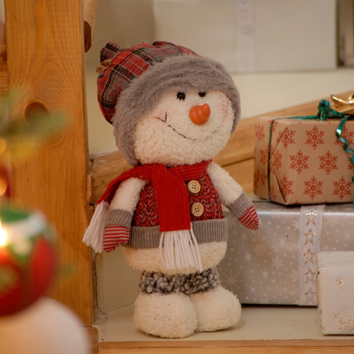 Standing Snowman with Red Tartan Hat
