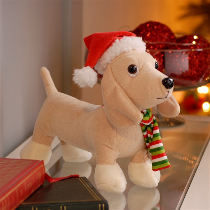Plush Christmas Dachshund with Hat and Scarf Toy