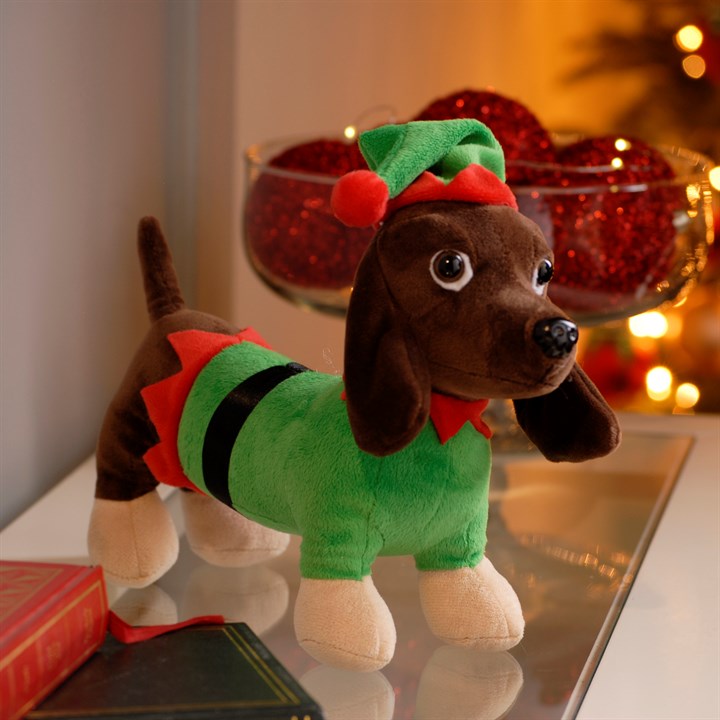 Plush Christmas Elf Dachshund Toy