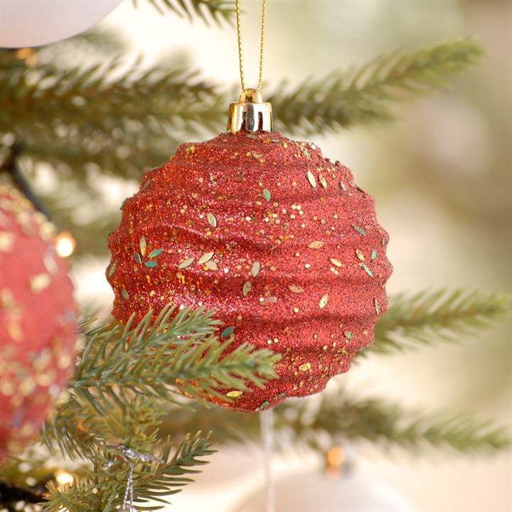 8cm Red Swirl Glitter Christmas Tree Bauble