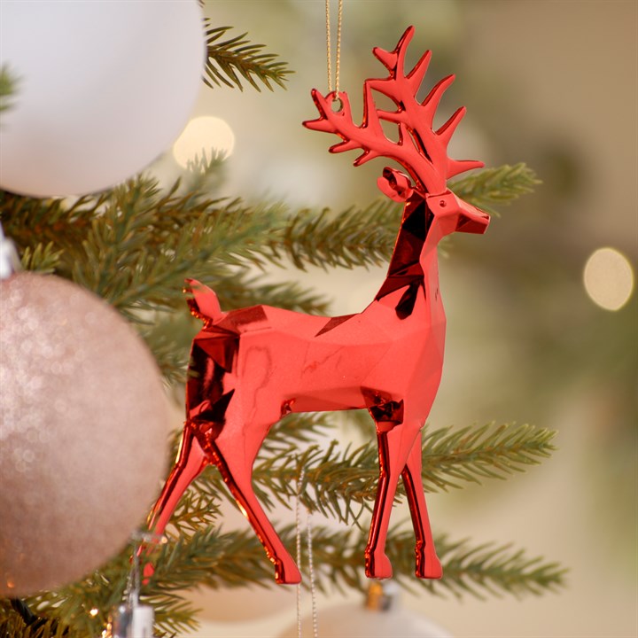 15cm Shiny Red Standing Reindeer Christmas Hanging Decoration