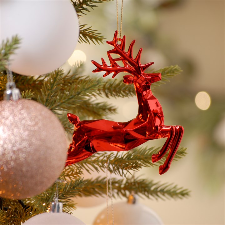 15cm Shiny Red Leaping Reindeer Christmas Hanging Decoration