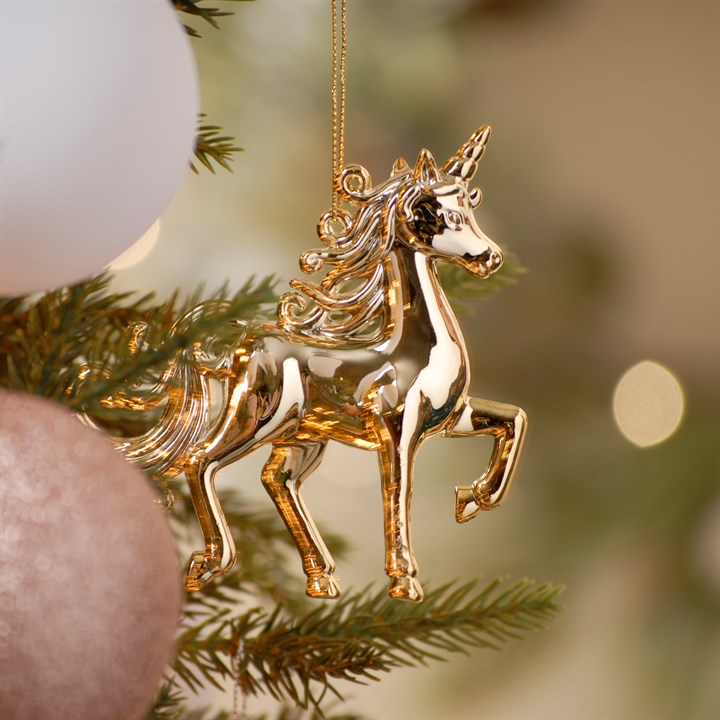 10cm Shiny Gold Colour Walking Unicorn Hanging Decoration