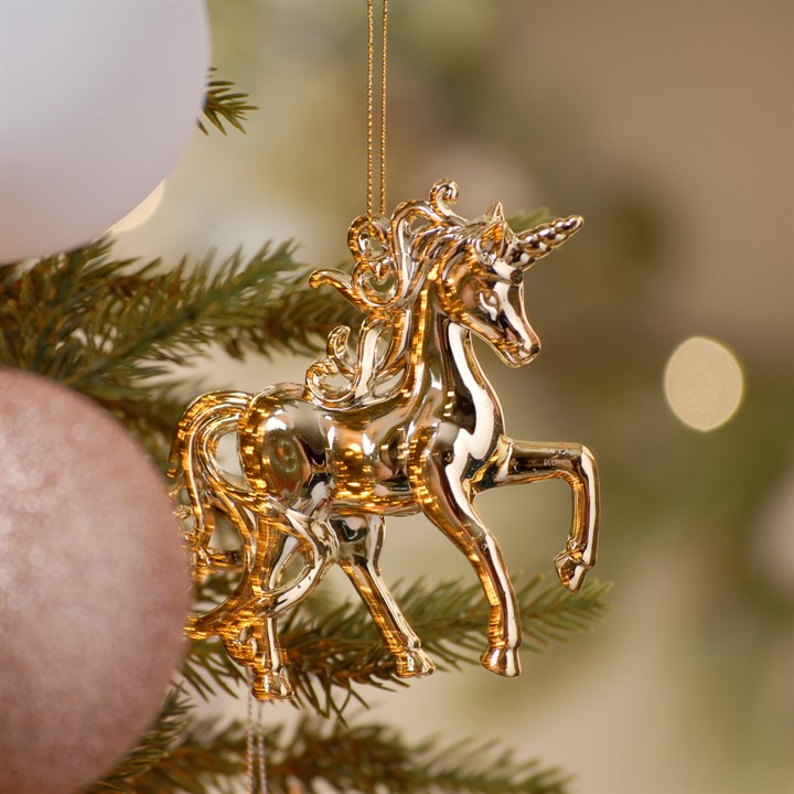 10cm Shiny Gold Colour Prancing Unicorn Hanging Decoration