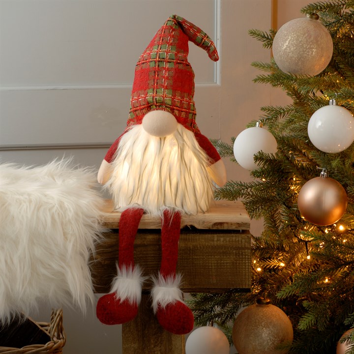 53cm Red Tartan Light Up Gonk with Dangly Legs