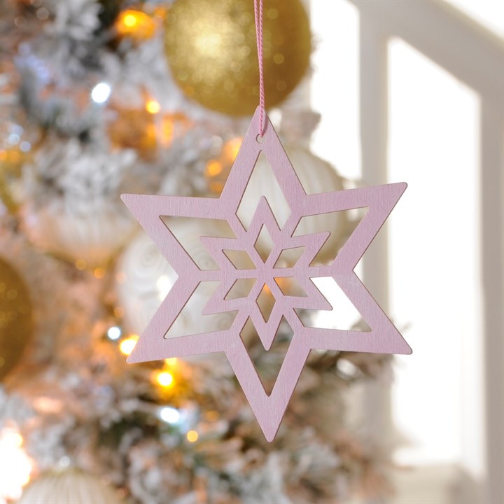 Light Pink Laser Cut Wooden Star Hanging Decoration