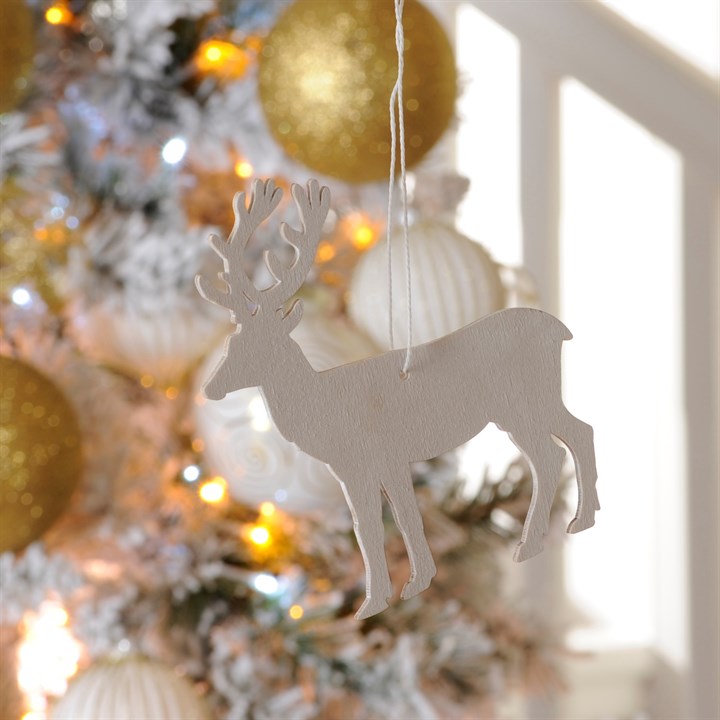White Laser Cut Wooden Reindeer Hanging Decoration