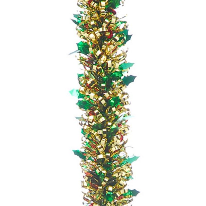 2m x 8.5cm Gold Loop With Red And Green Holly Tinsel