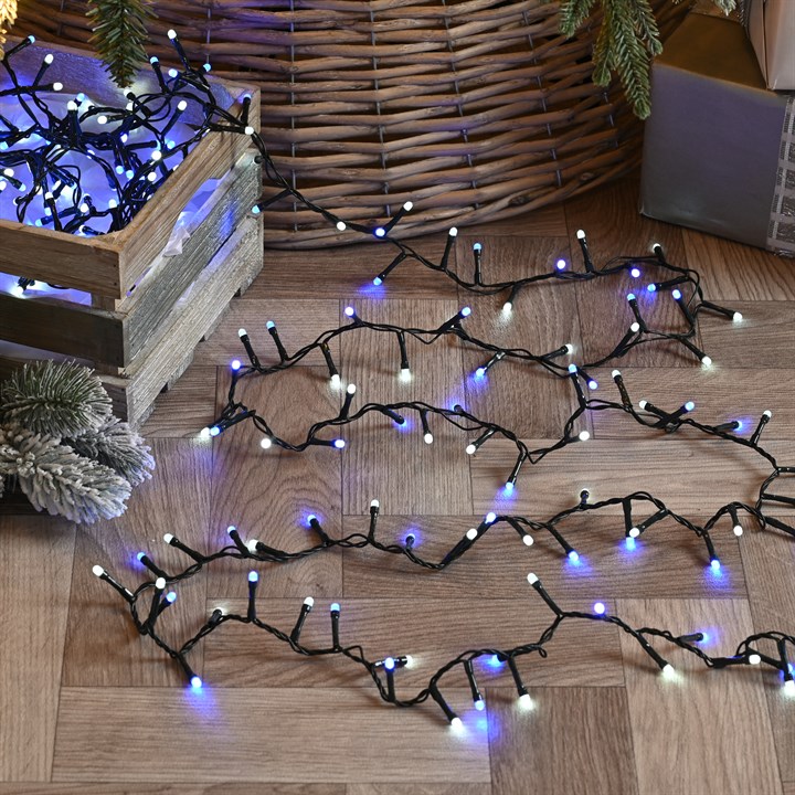 200 Battery Operated Glow-Worm Fairy Lights - Blue & White