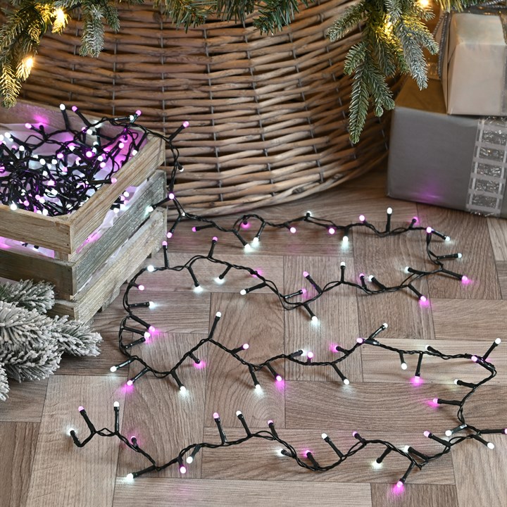 200 Battery Operated Glow-Worm Fairy Lights - Pink & White
