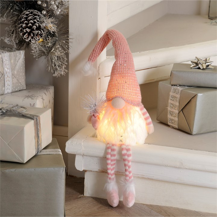 53cm Pink Light Up Gonk With Knitted Hat and Dangly Legs