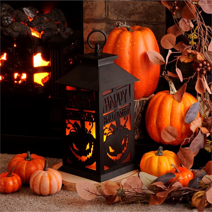 Black Flickering Flame 'Happy Halloween' Lantern