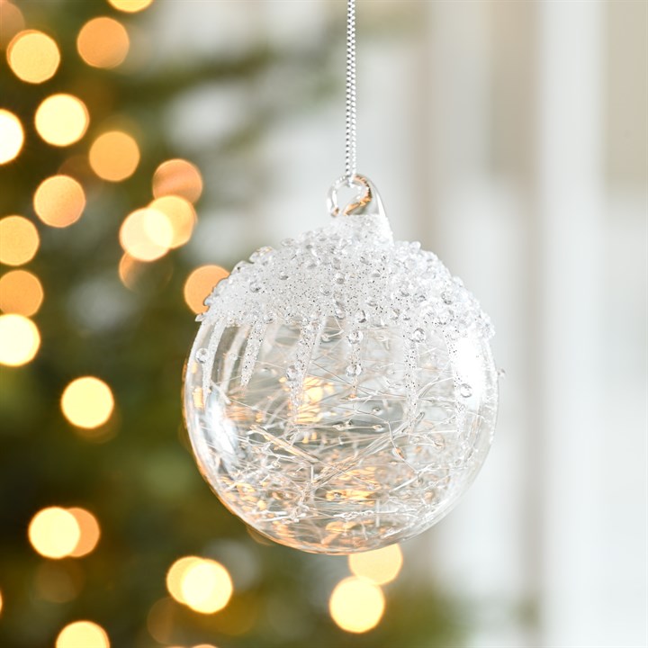 Clear White Snow-Cap Glass Bauble