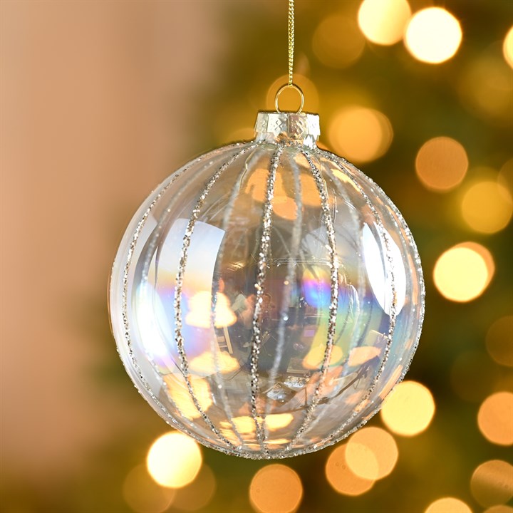 Clear and Silver Glitter Line Bauble
