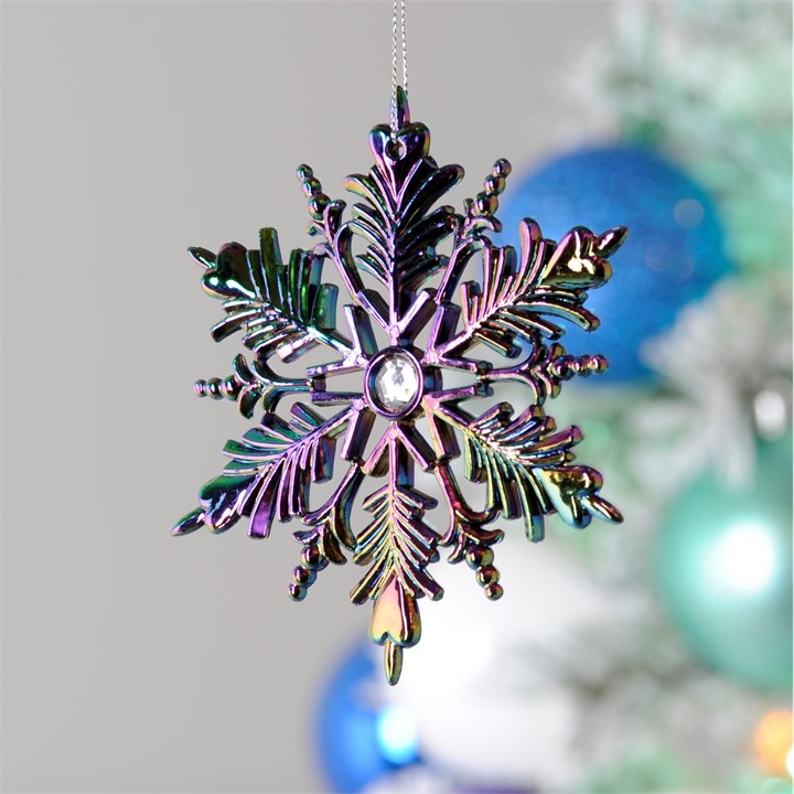 Dark Iridescent 12cm Snowflake Hanging Decoration