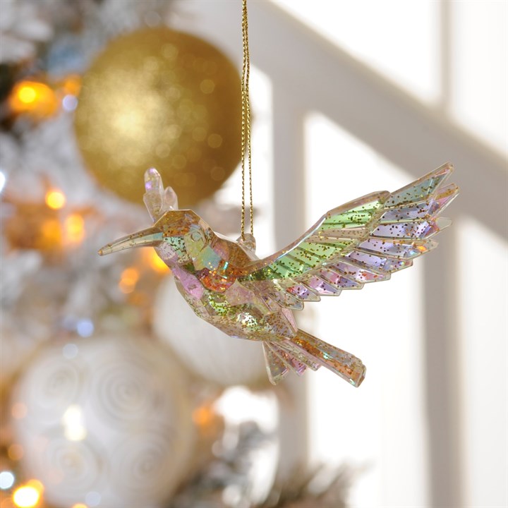 Gold Glitter Hummingbird Hanging Decoration
