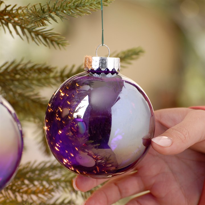 Pack of 6 Shatterproof Plain Dark Purple Iridescent Christmas Tree Baubles