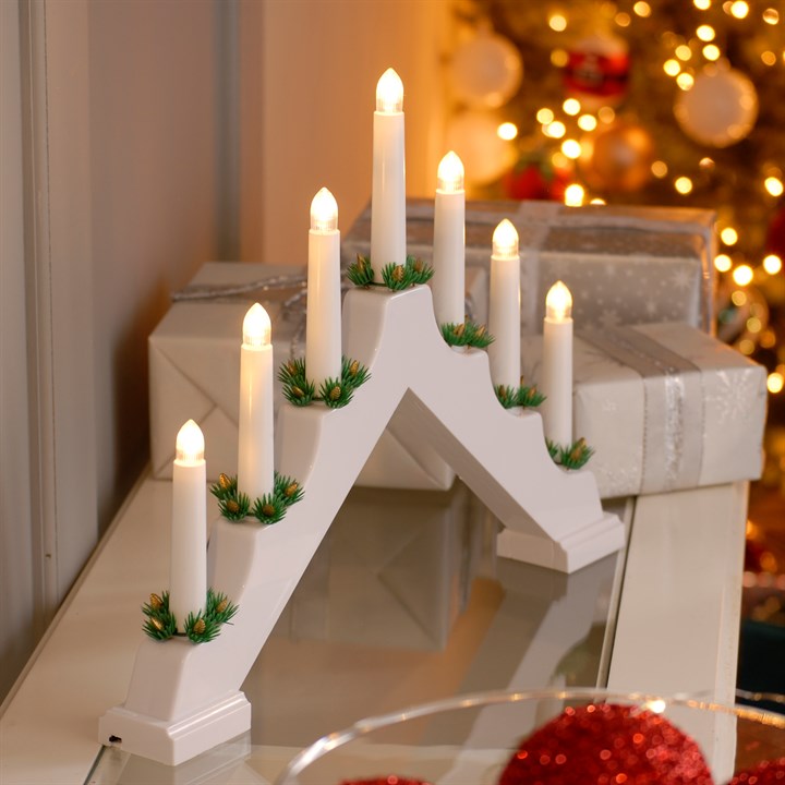 White Christmas LED Candle Bridge