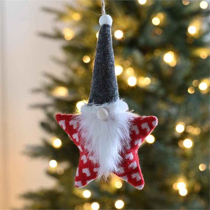 Red and White Fabric Santa Star Hanging Decoration