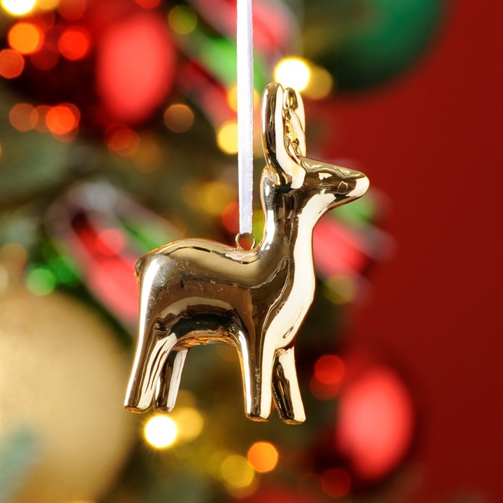 Gold Ceramic Reindeer Tree Decoration