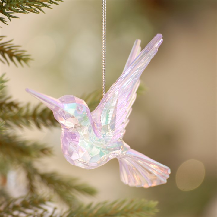 13cm Lilac Iridescent Acrylic Hummingbird Hanging Decoration