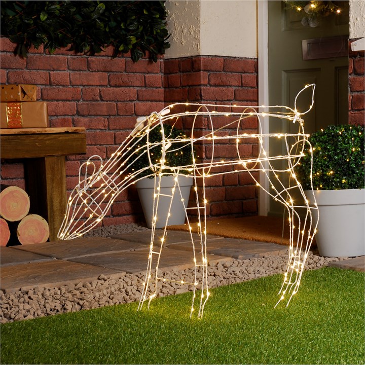 60cm Outdoor Dewdrop Warm White LED White Metal Grazing Reindeer