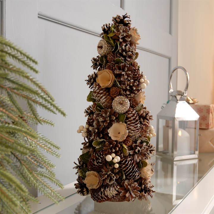 Gold Rose and Pinecone Tabletop Christmas Tree