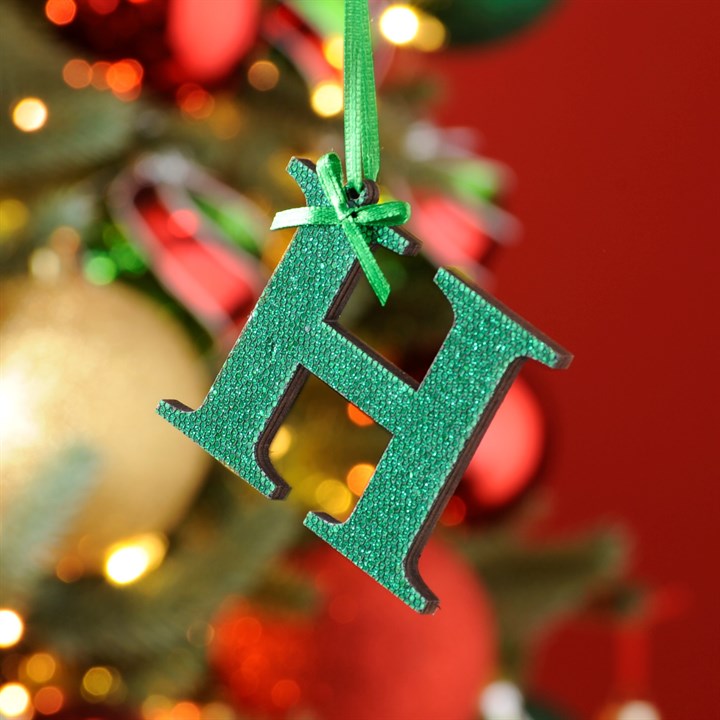 Green Initial 'H' Wooden Hanging Decoration