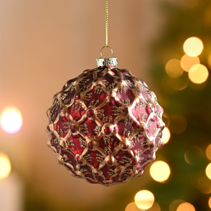 Red with Gold Lines Glass Bauble