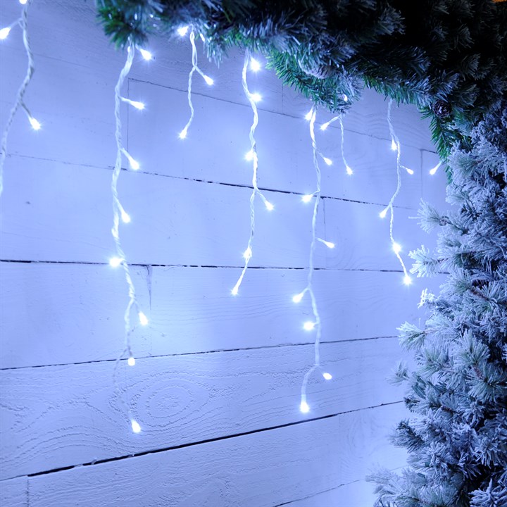 720 Snowing Icicle Lights - Warm White, White, Blue & White