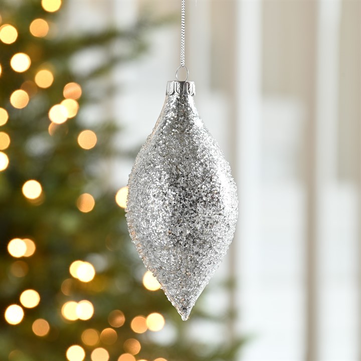 Silver Crackle Glass Olive Bauble