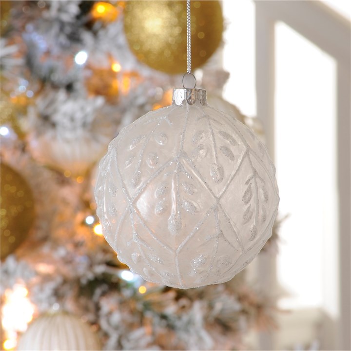 Frosted White Leaf Glass Bauble
