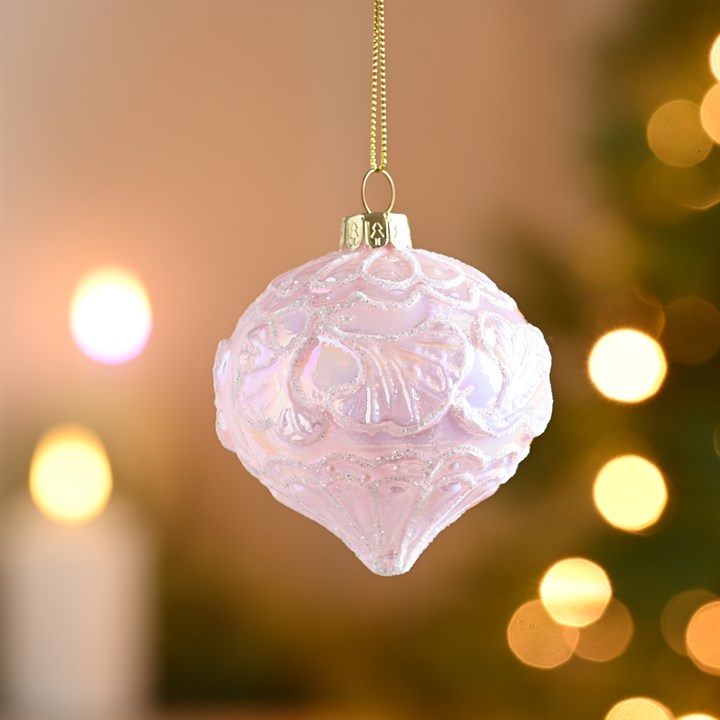 Pink Antique Pattern Glass Onion Bauble
