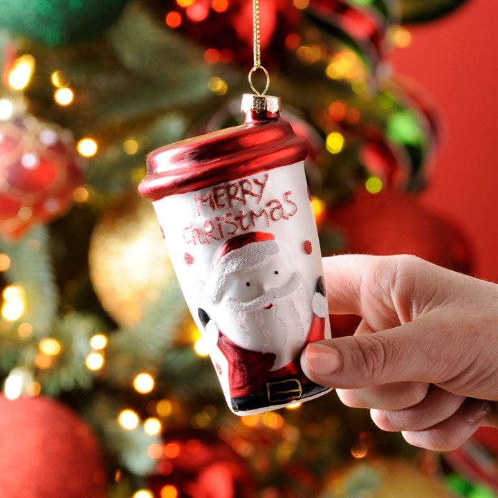 Christmas Coffee Cup Glass Tree Decoration