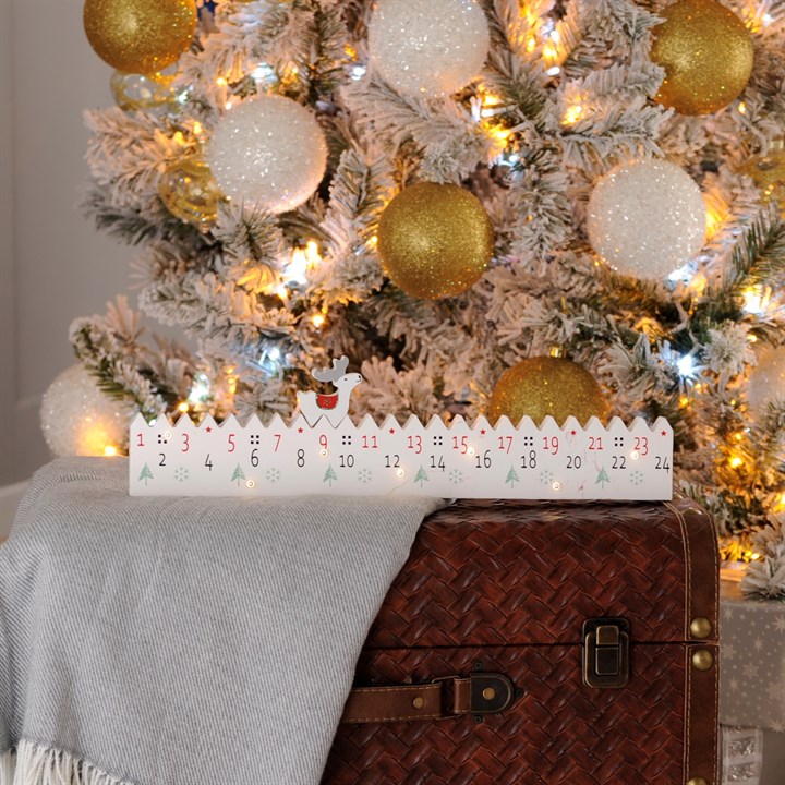 Light Up White Wooden Reindeer Advent Calendar