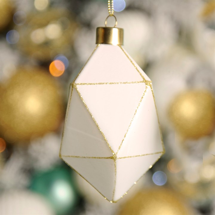 White and Gold Geometric Drop Shape Christmas Tree Decoration