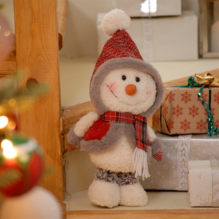 Standing Snowman with Red Knitted Hat