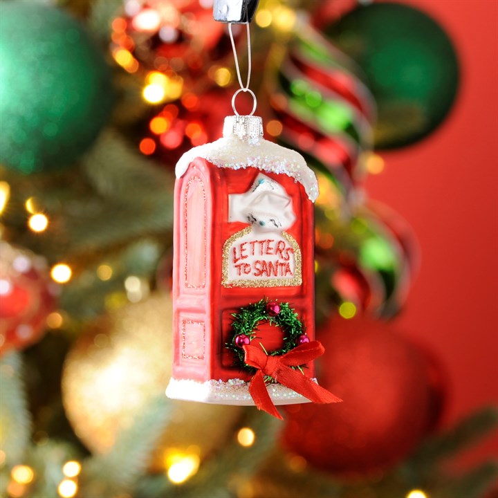 Red Letterbox Glass Tree Decoration