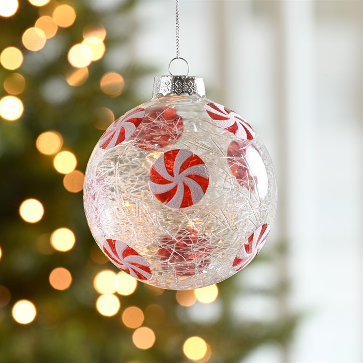 Clear Crackle Effect Candy Cane Glass Bauble