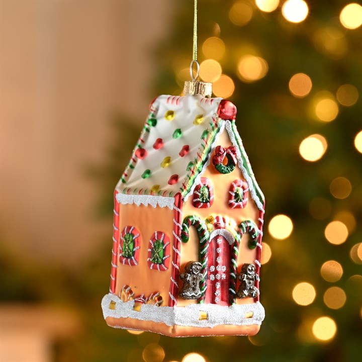 Glass Gingerbread House Hanging Decoration